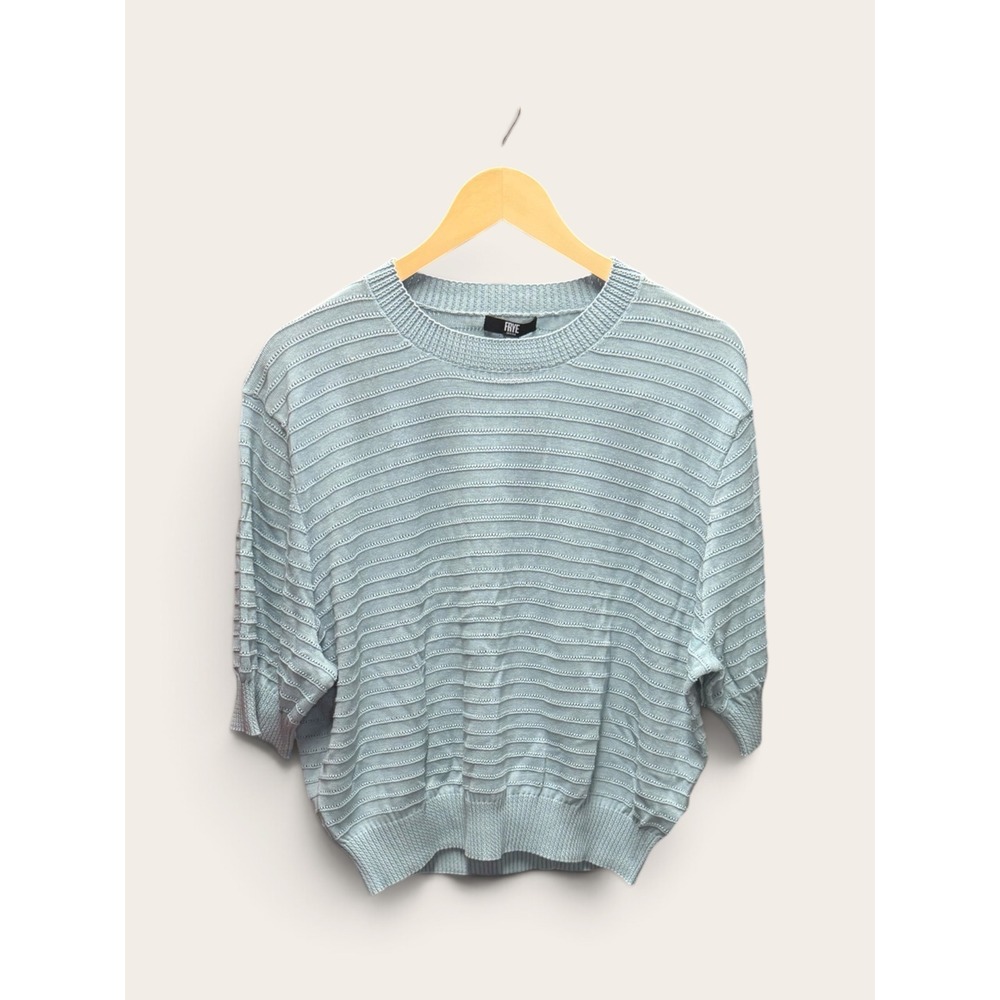Frye Women XXL Blue Short Sleeve Textured Cotton Knit Crew Neck Sweater NWT